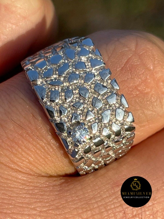 Men s 14k Gold Over Real Solid Sterling Silver Nugget Ring