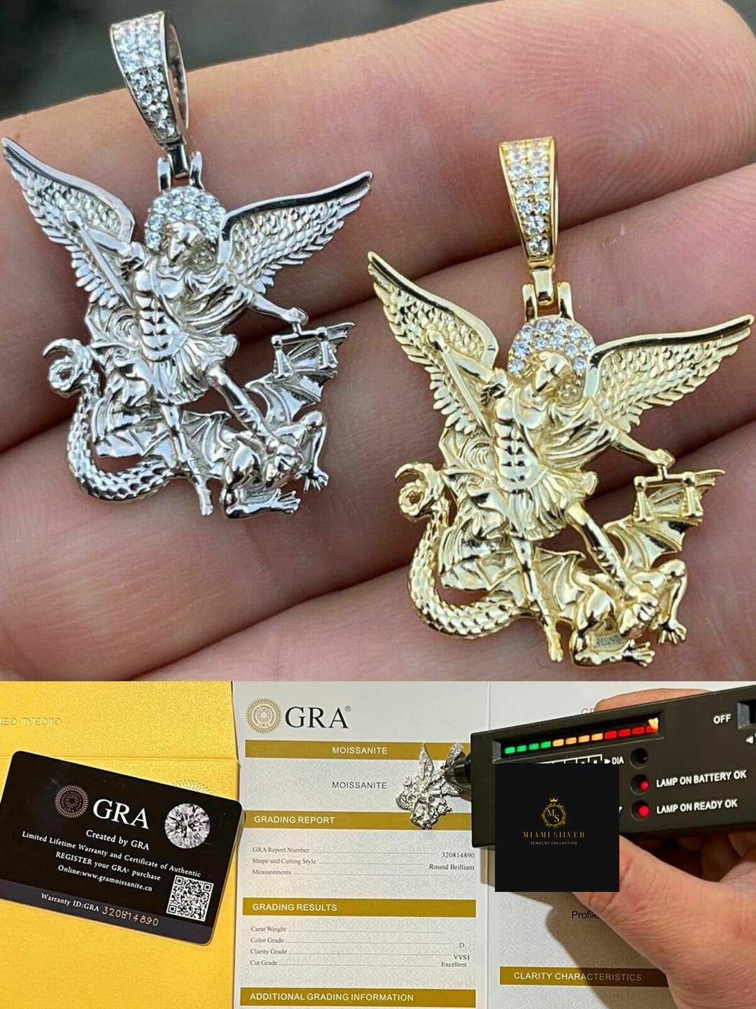 Moissanite Saint Michaels Archangel Charm Passes Diamond Etsy