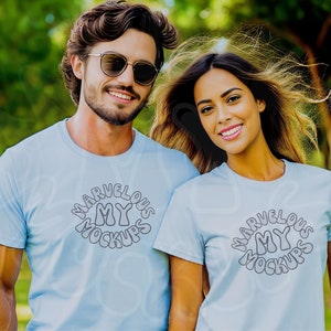 Couple T-Shirt Mockup | Perfect for Bella + Canvas 3001, Gildan 5000, and Gildan 5000B | Customize Your Designs