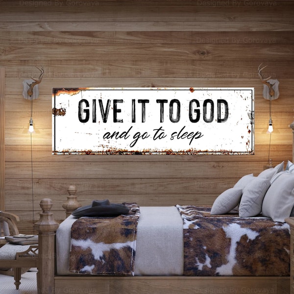 Give It To God, Trendy Home Decor Luxury Canvas, Home wall Art, Floating Wood Frame, Above Bed Art.