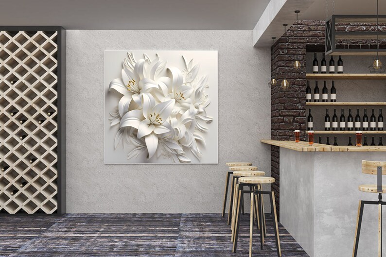 HANDPRINT ART, Calming Wall Art, Livingroom Wall Art FLOWERS, Luxury Canvas above Bed Art for Wall Decorations image 2