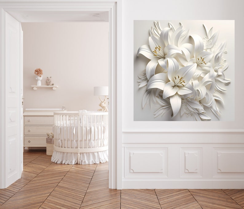 HANDPRINT ART, Calming Wall Art, Livingroom Wall Art FLOWERS, Luxury Canvas above Bed Art for Wall Decorations image 3