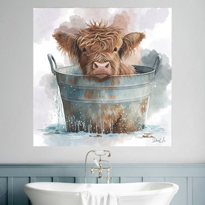 Cattle WALL ART, Highland COW Décor, Play Room Wall Art, Kids Room Decor Baby Highland Heifer Bath Tub Nursery Wall Art Gift for Cow Lovers