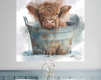 Cattle WALL ART, Highland COW Décor, Play Room Wall Art, Kids Room Decor Baby Highland Heifer Bath Tub Nursery Wall Art Gift for Cow Lovers