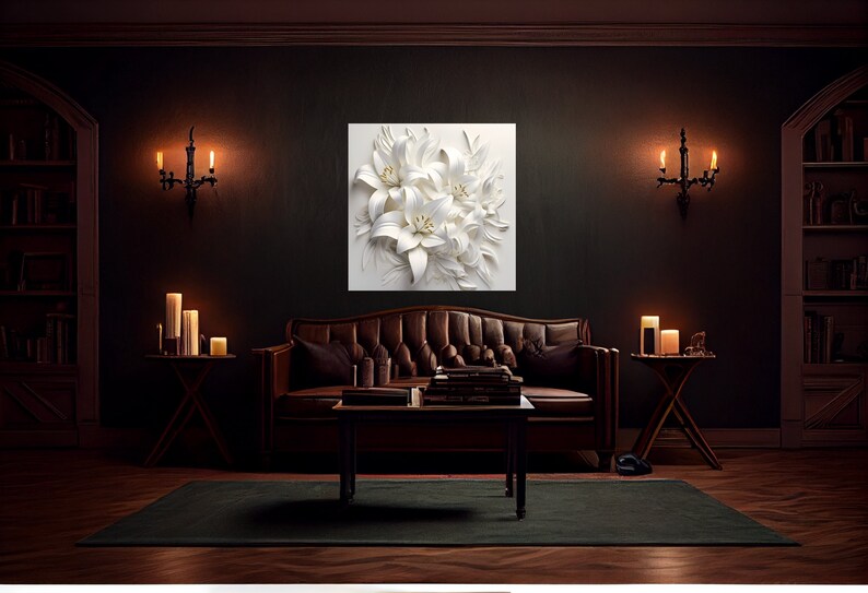 HANDPRINT ART, Calming Wall Art, Livingroom Wall Art FLOWERS, Luxury Canvas above Bed Art for Wall Decorations image 4