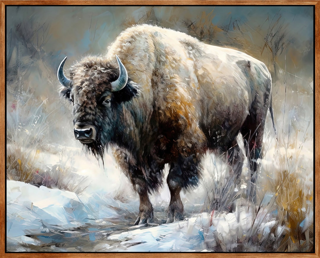 Framed Bison in the Snow Canvas Print, Trendy Home Decor Luxury Canvas ...
