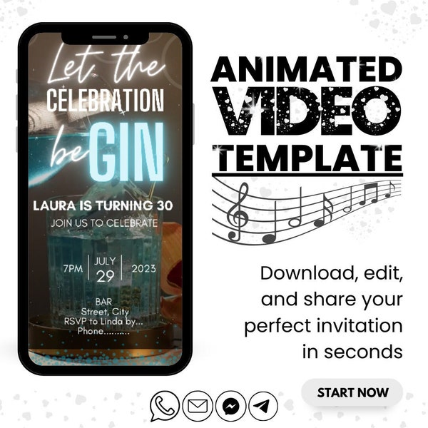 Let's The Feier Be Gin, 30. Geburtstag Invite, Party Einladung, Text für BD Party, Digitale e-invite Video Nachricht