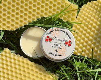Organic Beeswax Rose Lip Balm: Natural Shea Butter, Vitamin E (20ml Tin)