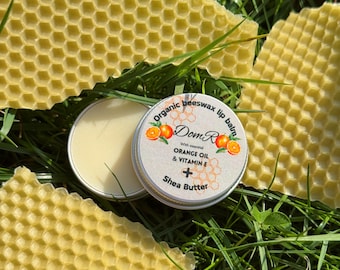 Organic Beeswax Lip Balm: Hydrating Shea Butter, Orange Essential Oil (20ml tin)