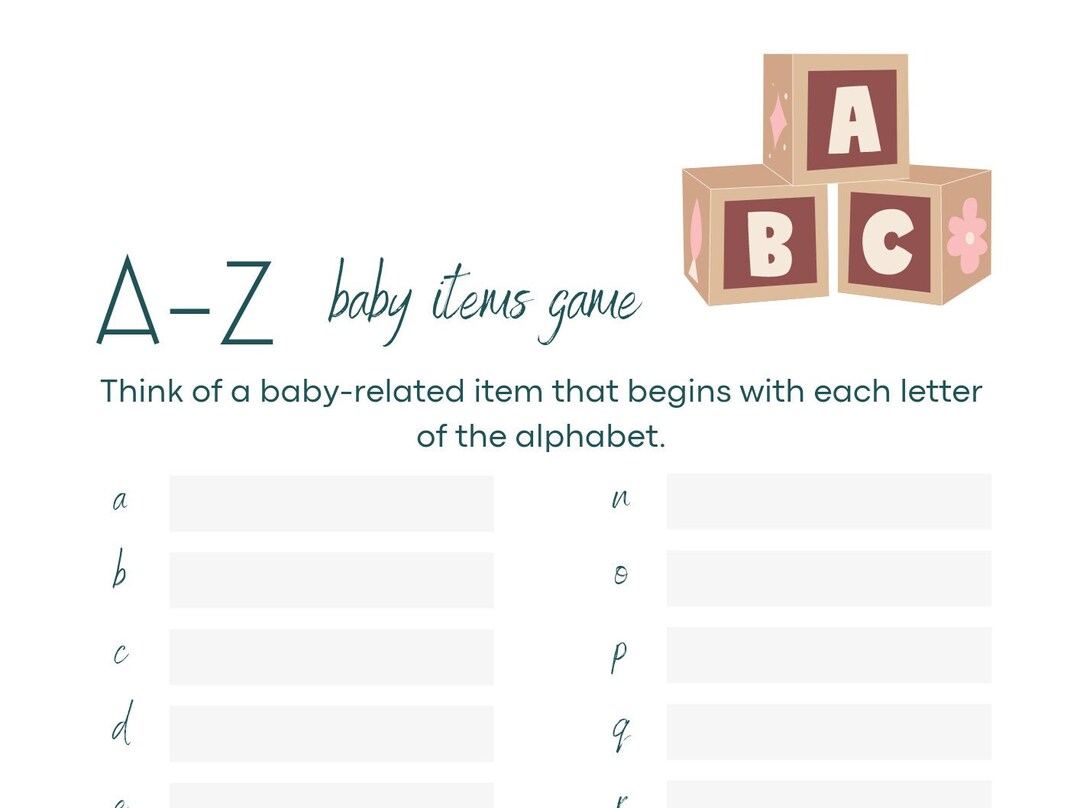 Printable Download A to Z Baby Shower Game Etsy