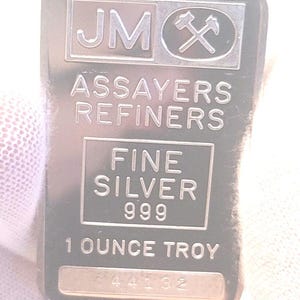 Collectible Vintage Johnson Matthey JM Type B Blank Back 999 1 oz. Fine Silver Bar