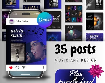 35 musician post, Musician social media, Canva editable template, Instagram social media template