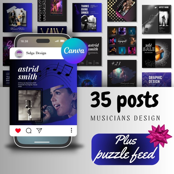 35 musician post, Musician social media, Canva editable template, Instagram social media template