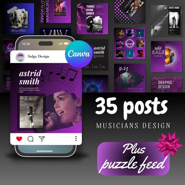 35 musician post, Musician social media, Canva editable template, Instagram social media template