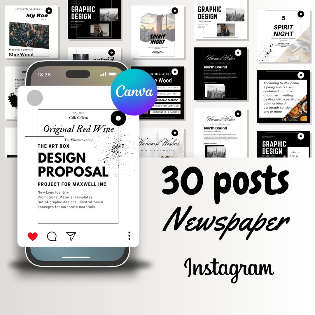 Instagram Newspaper Posts Template, Editable in Canva, Black and White ...