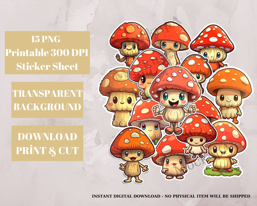 Cute Mushroom Man Printable Digital PNG Stickers for Kids Etsy