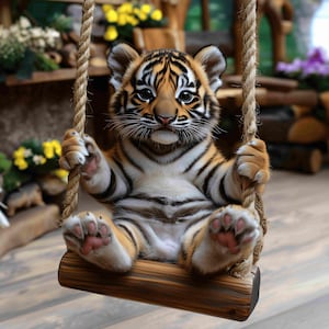 Tigre bebé en un columpio (impresión digital)