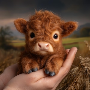 Baby Highland cow in the palm of your hand (Digital Print)