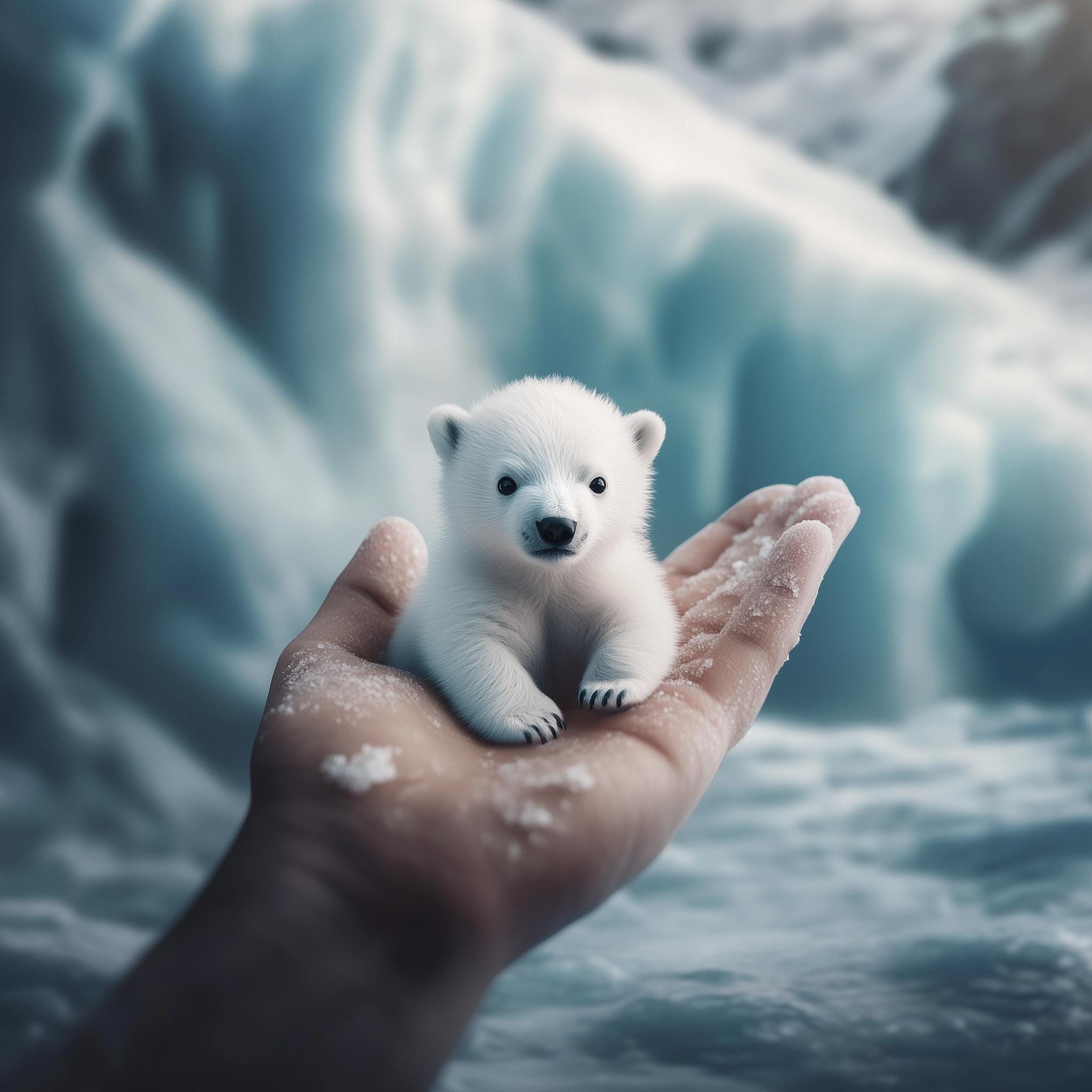 Baby Polar Bear Cub in Hand Art Print (Digital Download), image size:2048x2048