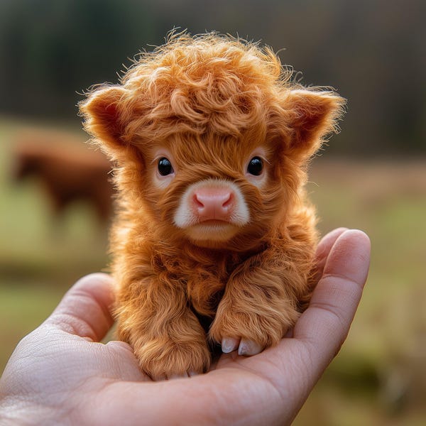 Tiny baby highland cow in the palm of your hand (Digital Print)