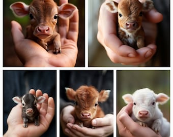 Collection 1 - Baby Cow in the Palm of My Hand (5 Baby Cows) (Digital Prints)