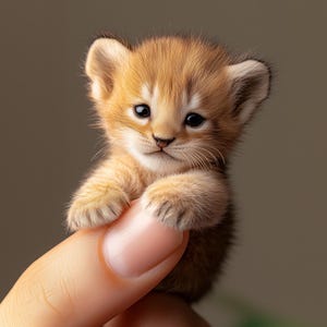 Tiny baby lion holding on to my finger (Digital Print)