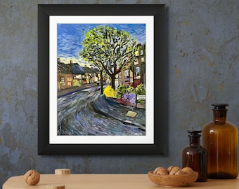 Pintura al óleo impresionista original: Flores de primavera, estilo Van Gogh