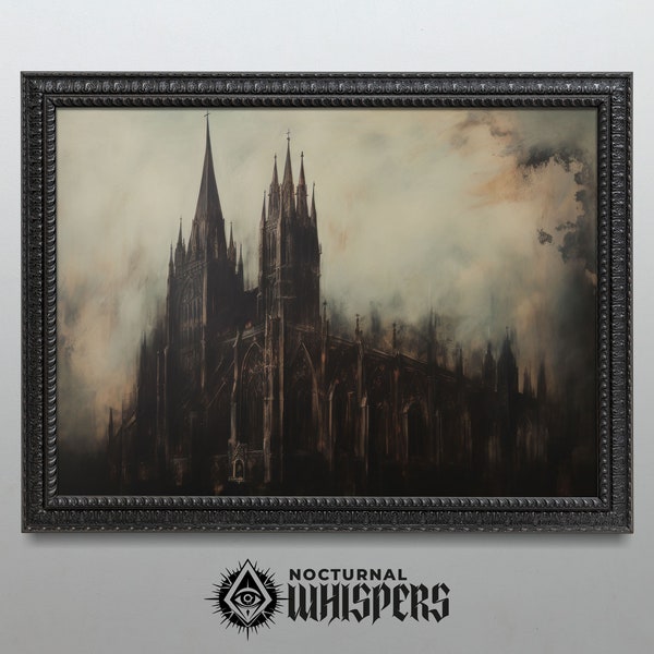 Dark Academia Cathedral Wall Art Antique Gothic Decor Church Oil Painting  Download Gothic Art Vintage Church Painting Gothic Architecture