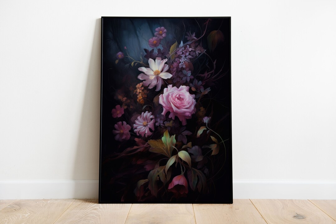 Vintage Flowers Moody Floral Wall Art Vintage Painting Prints Etsy