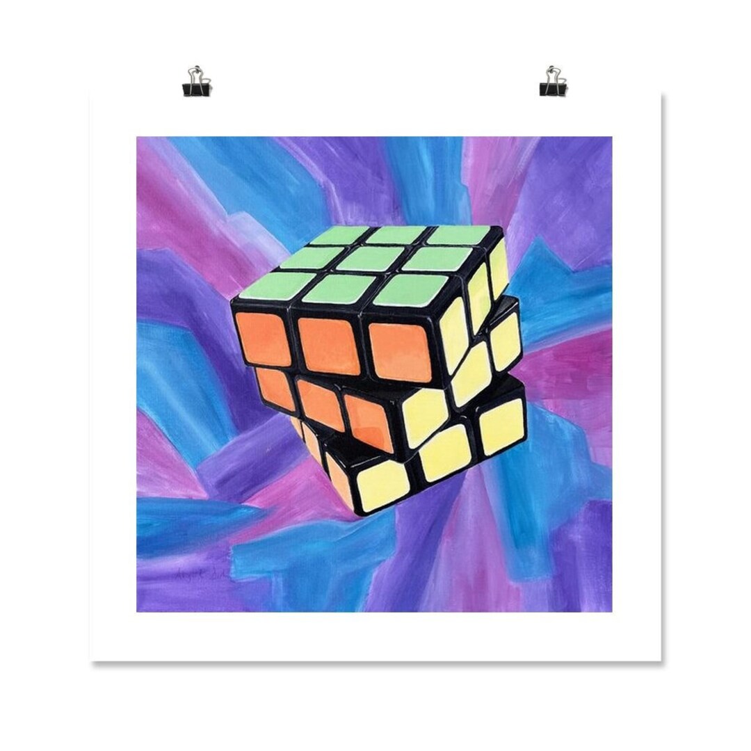 Rubik's Cube Wall Art Futuristic Style Print of Painting Etsy