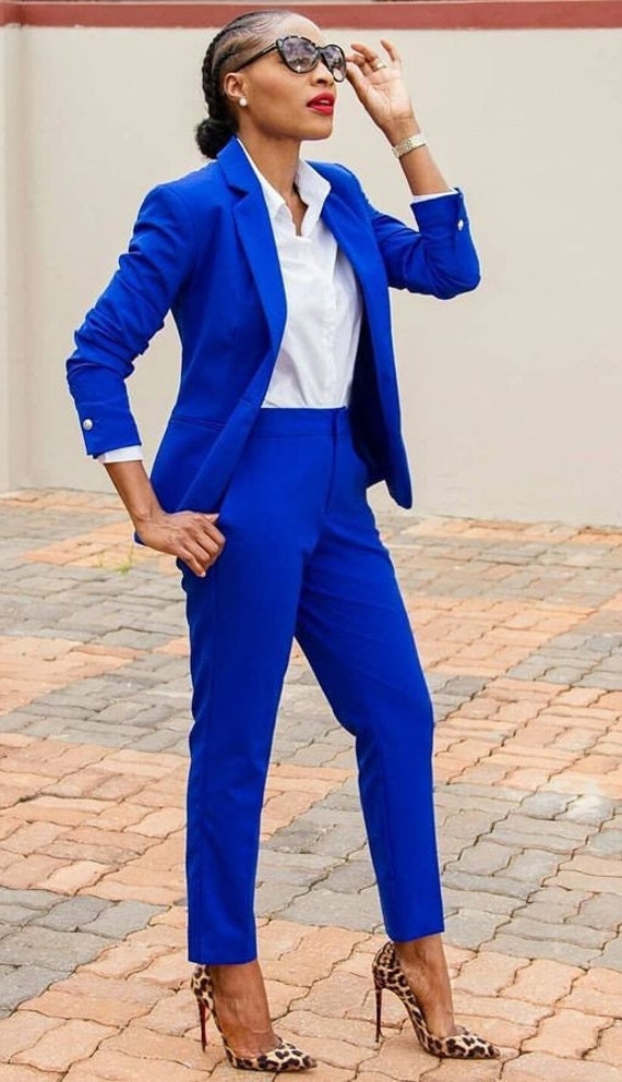 Dames pak blauw new arrivals