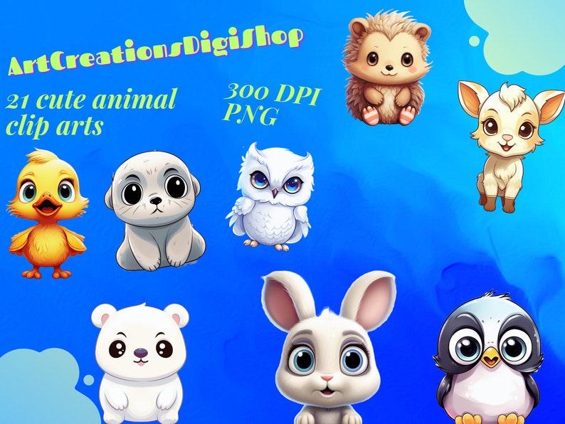 Cute Animal Clip Art Adorable Digital Pixar Etsy