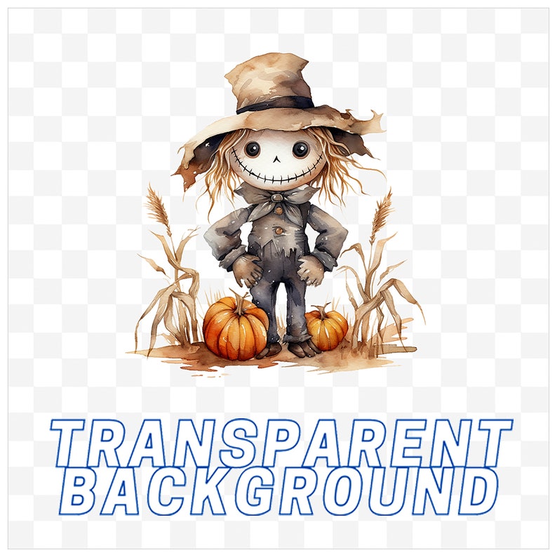 Watercolor Halloween Scarecrow Clipart Halloween PNG Cute - Etsy