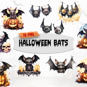 Akwarela Halloween Nietoperz Clipart, Halloween PNG, Urocza Grafika Halloween, Uroczy Pakiet Clipart, Przezroczysty, Użytek Komercyjny