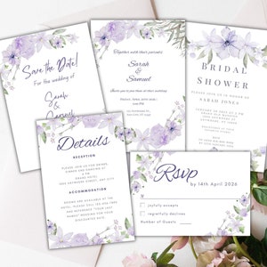 Lavender Greenery Wedding Invitation Template Bundle (Digital Download)
