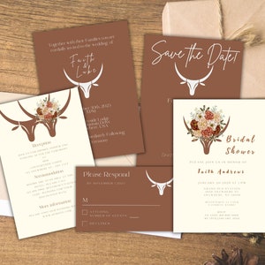 Cow Skull Western Wedding Invitation Set: Printable Template (Digital Download)