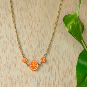 Colar de corrente de limão laranja Colar de frutas cítricas de argila de polímero