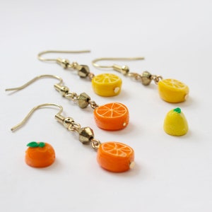 Orange Lemon Earrings Bead Polymer Clay Citrus Fruit Earrings