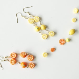 Brincos de corrente de limão e laranja Brincos de argila de polímero cítricos