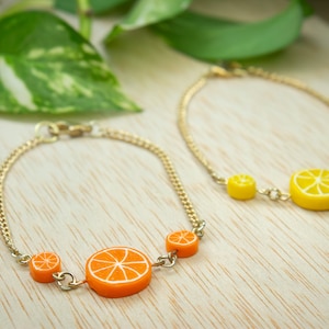 Sinaasappelcitroen schakelarmband polymeerklei citrusvruchten armband