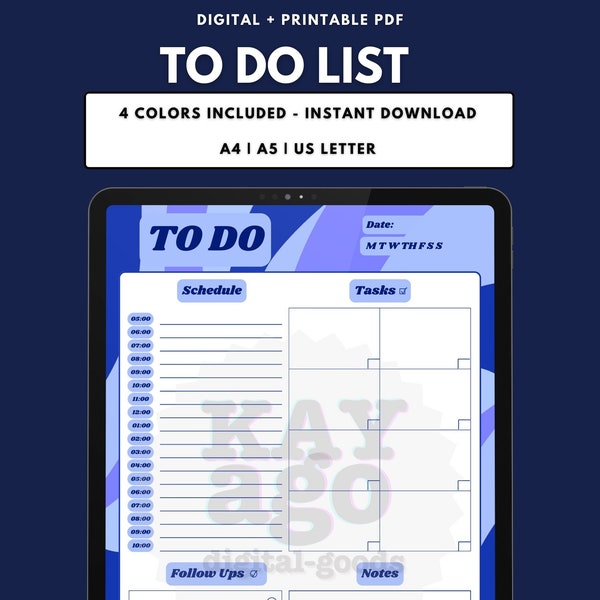 Colorful To-Do List Bundle - Printable & Instant Download in A4, A5, US Letter Sizes