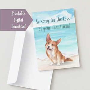 Pet Bereavement Card - Corgi - Watercolor Blank Card