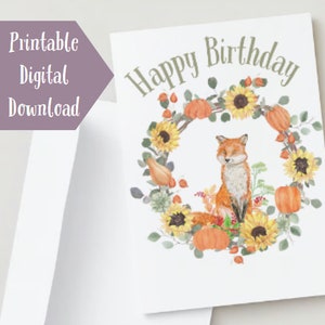 Carte vierge d'aquarelle de renard de joyeux anniversaire
