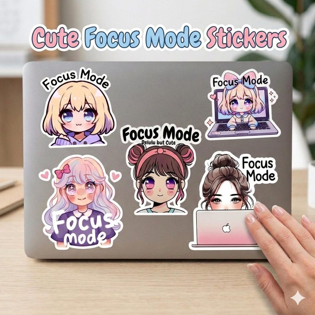 Chibi Anime Focus Mode Stickers | Kawaii Motivational PNG (digital ...