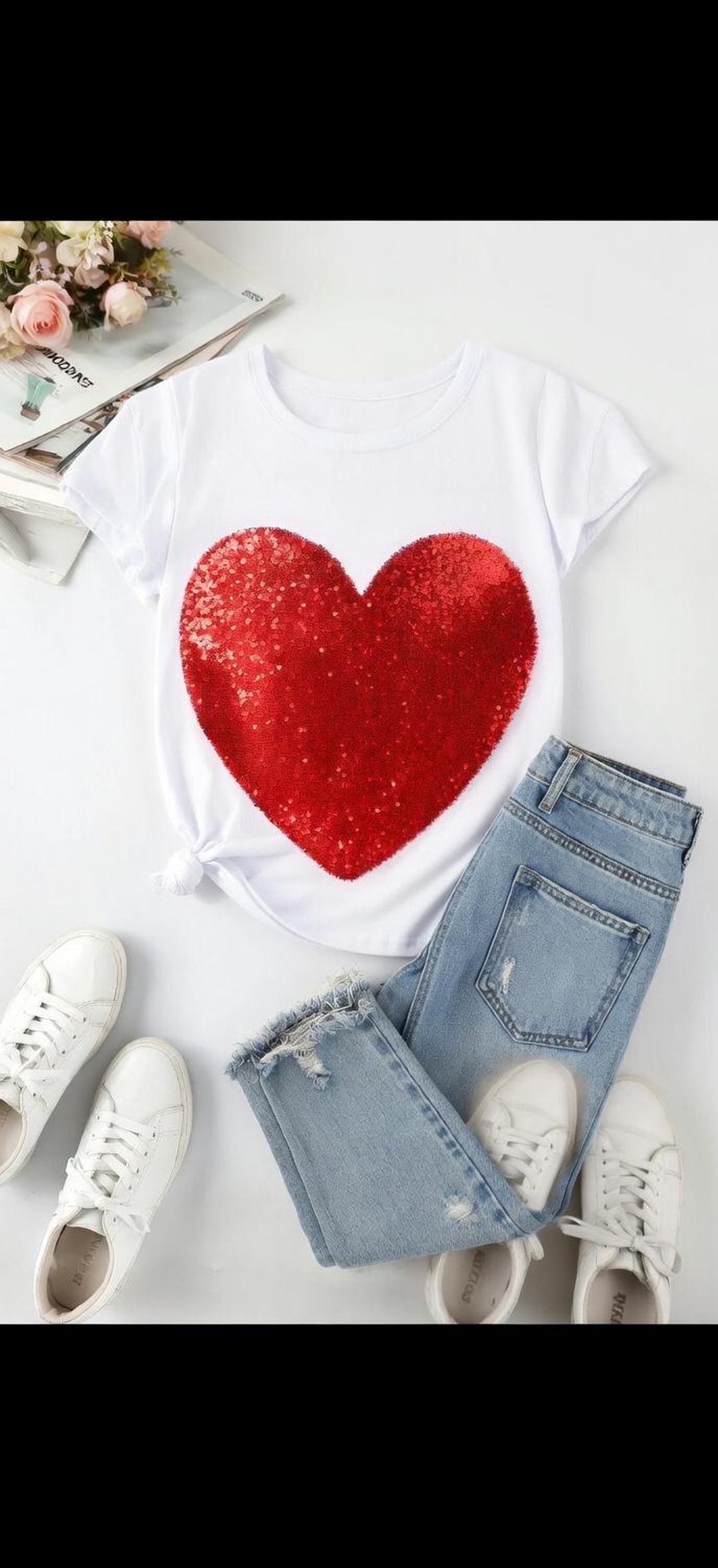 Red Sequin Heart T-shirt, Valentine's Day Shirt, Women's Graphic Tee - Etsy