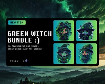 Magic Witch Clipart Bundle, Witch PNG Bundle, Witch Digital Scrapbook, Witchy Clipart, Witch Junk Journal Files, Green Witch PNG, Wiccan PNG