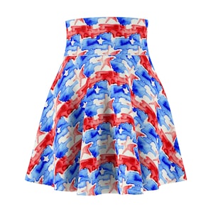 Skater Skirt, Red White Blue Watercolor Stars and Stripes, Patriotic Women&#39;s Fashion, July 4th Clothing, Independence Day Apparel, USA Flag