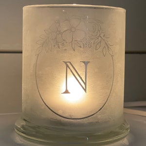 Hand Etched Glass Personalized Candle Holder