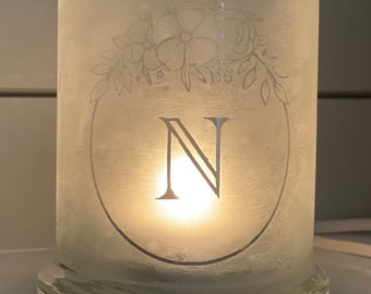 Hand Etched Glass Personalized Candle Holder