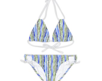 Gestreiftes Bikini Set mit Aquarell Muster